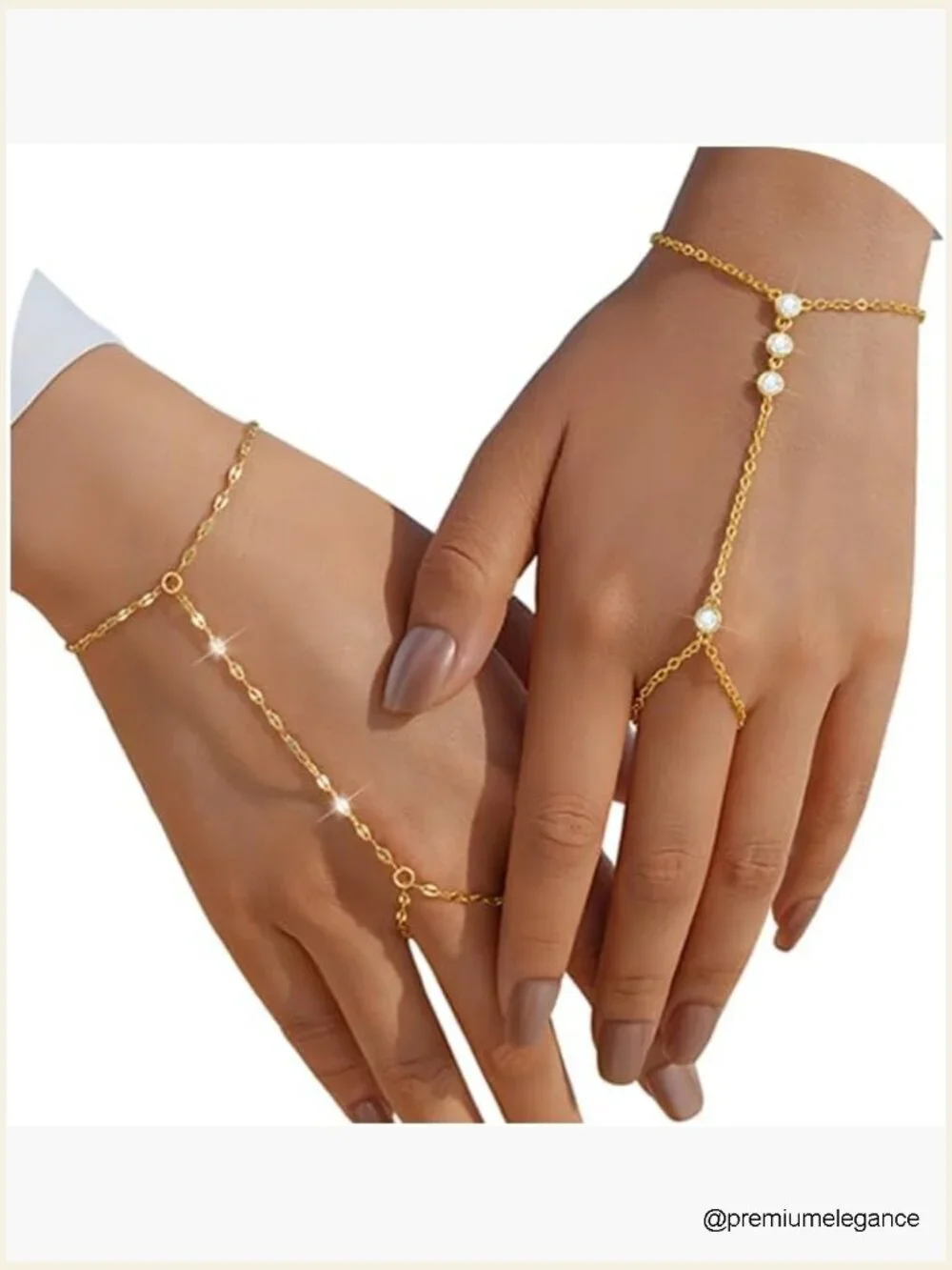 2 Pcs Gold Plated Cubic Zirconia Link Chain Bracelet Set with Adjustable